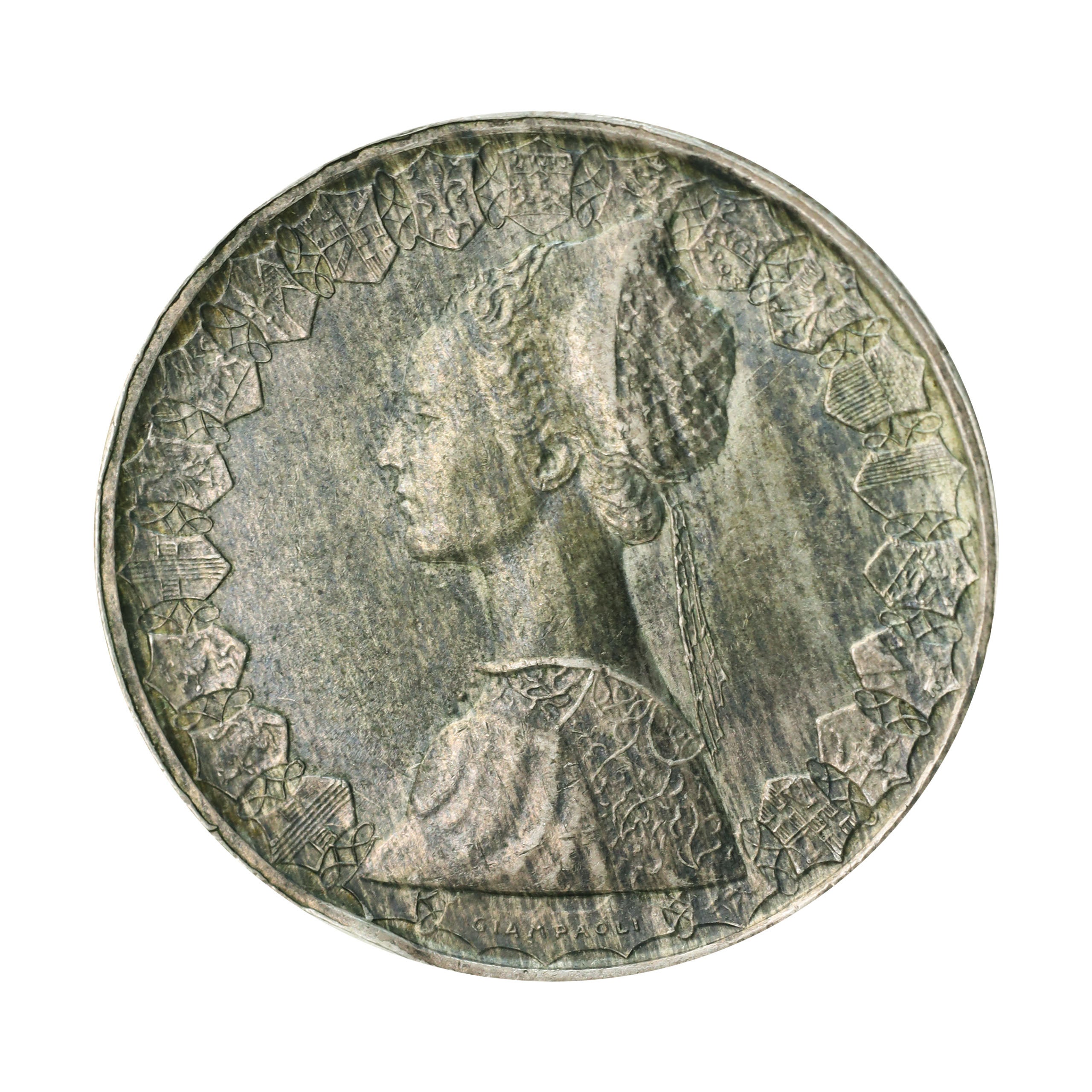 イタリア 1959R 500リラ 銀貨 トーン Italy 500 Lire silver toned