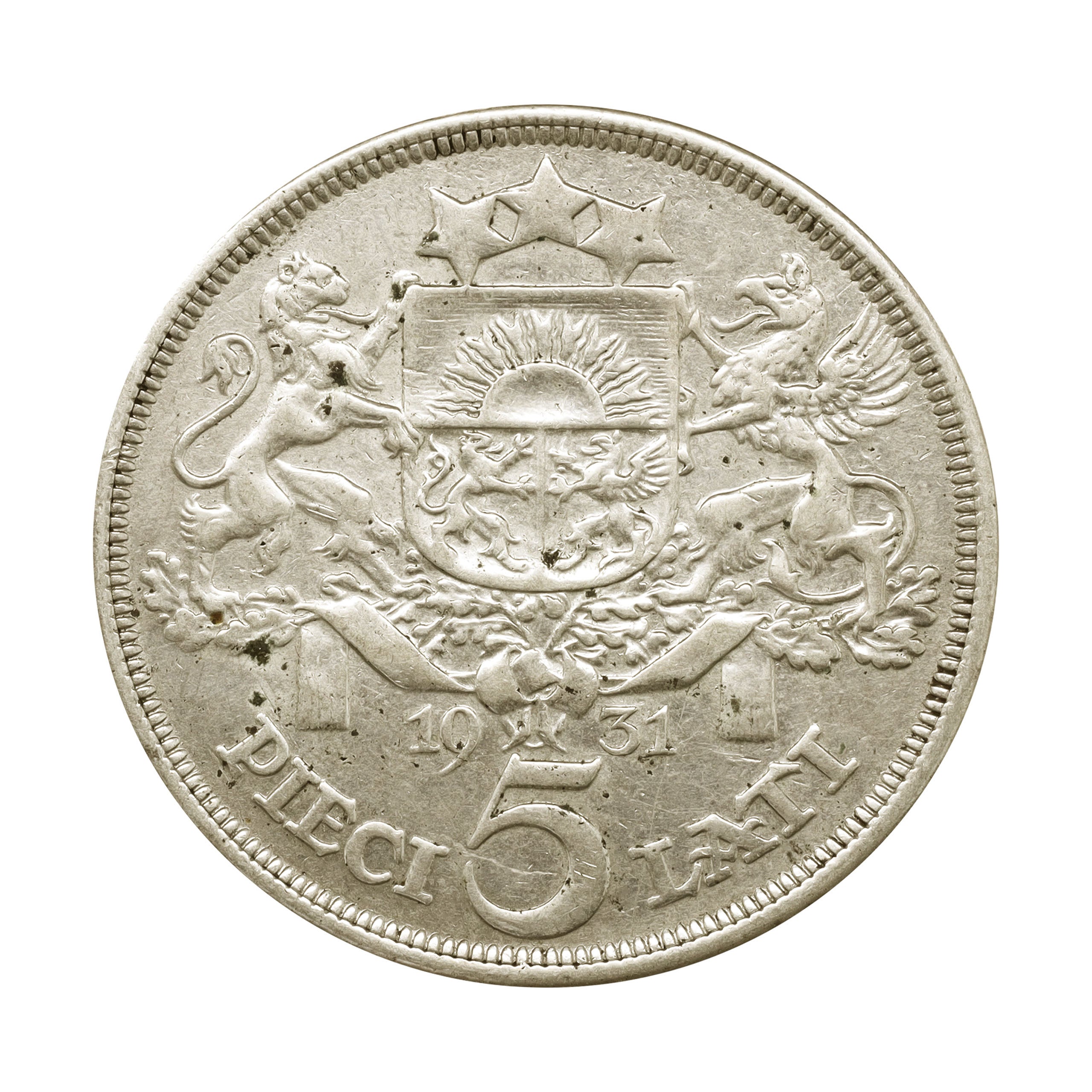 UNC】NGC 1931 ラトビア 5ラティ銀貨 ラトビアの乙女 大型銀貨