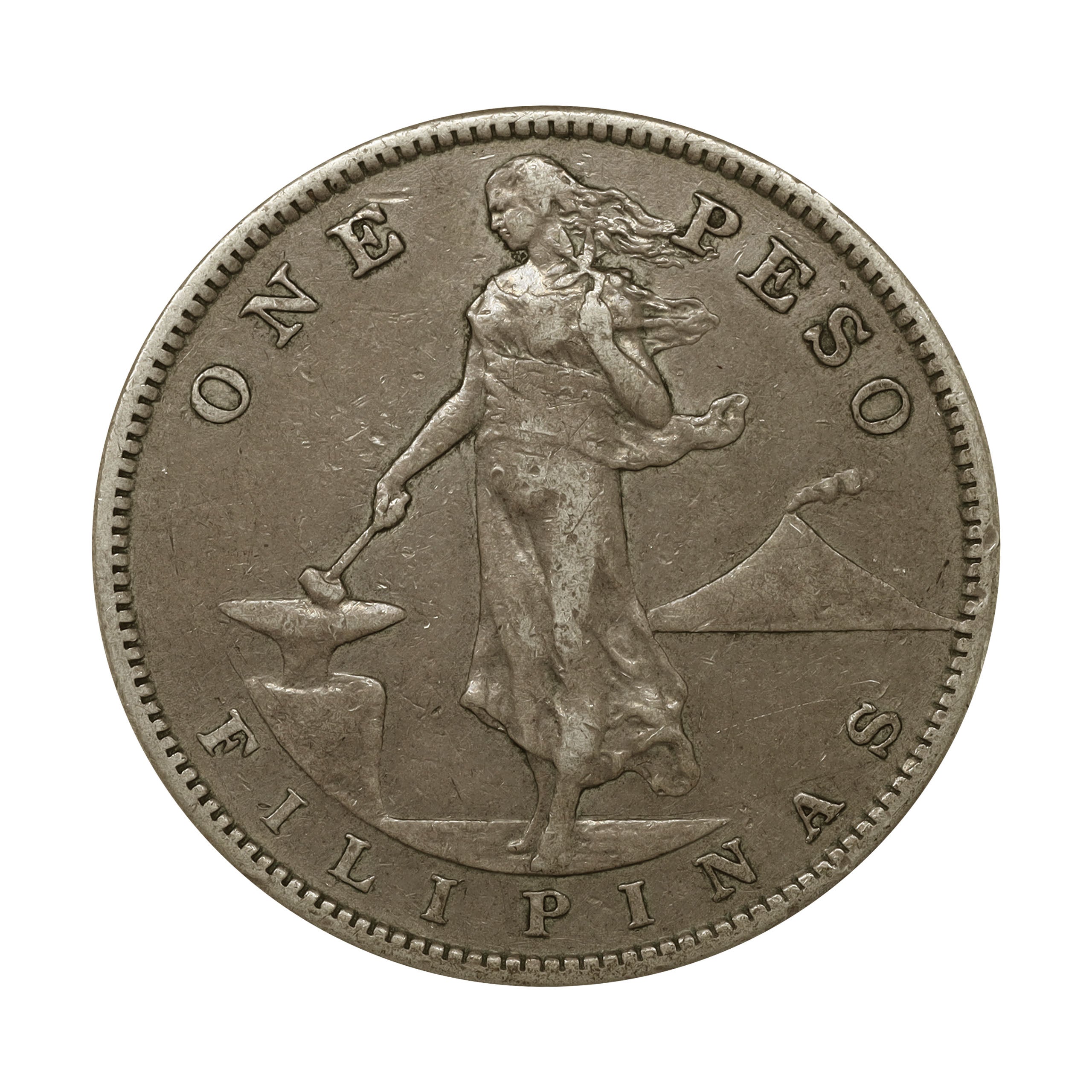 1907 アメリカ統治下フィリピン 1ペソ 銀貨 火山 女神 アンティークコイン 1907 アメリカ統治下フィリピン 1ペソ 銀貨 火山 女神