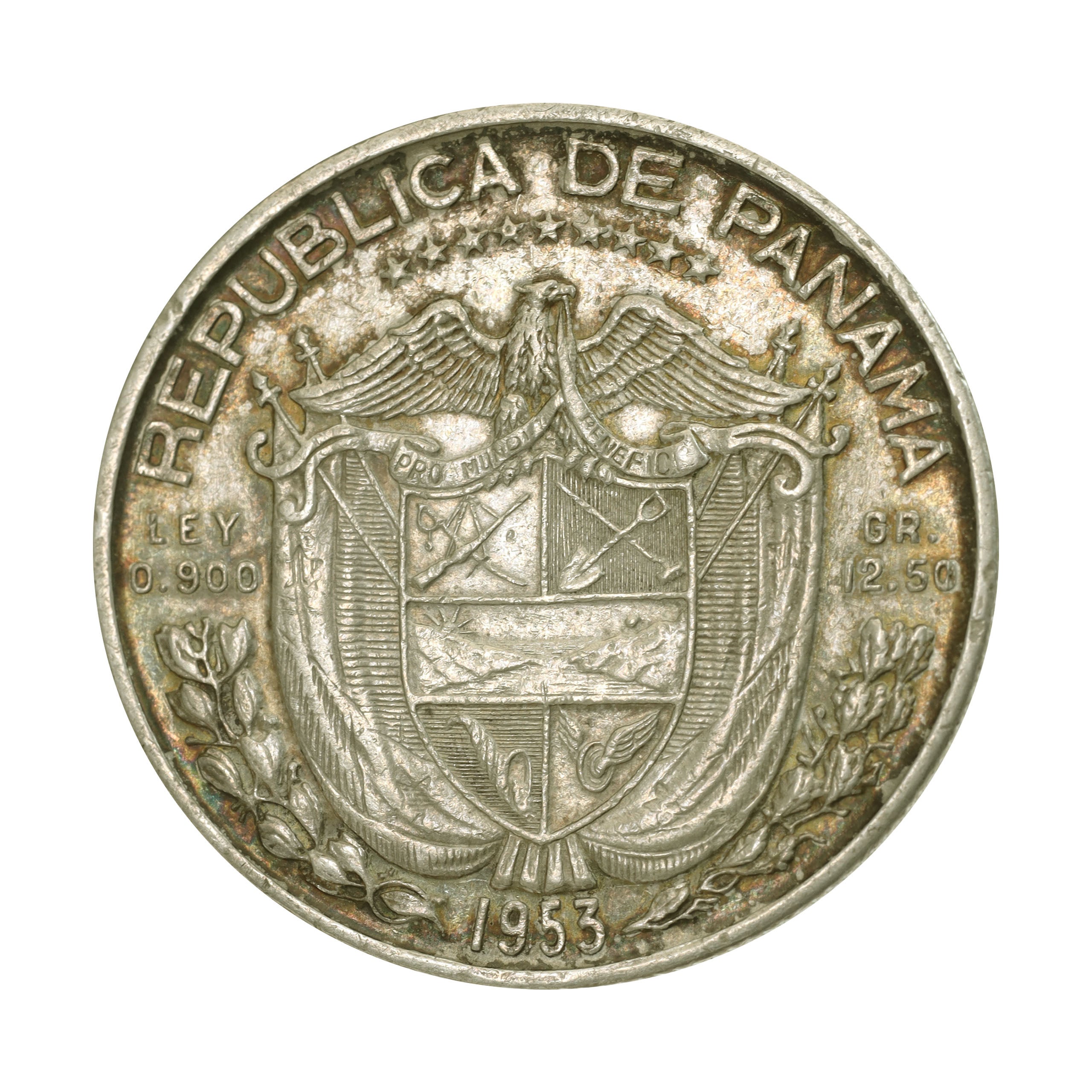 パナマ 1953年 1/2バルボア 銀貨 バルボア 建国50周年記念 トーン