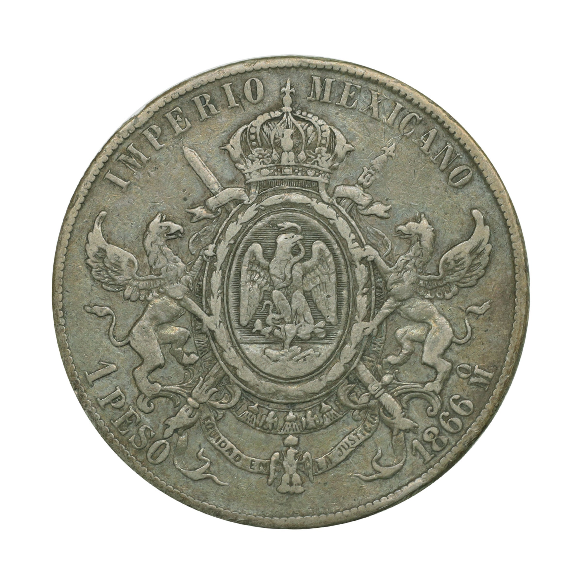 メキシコ 1866Mo 1ペソ 銀貨 マクシミリアン1世 トーン Mexico 1