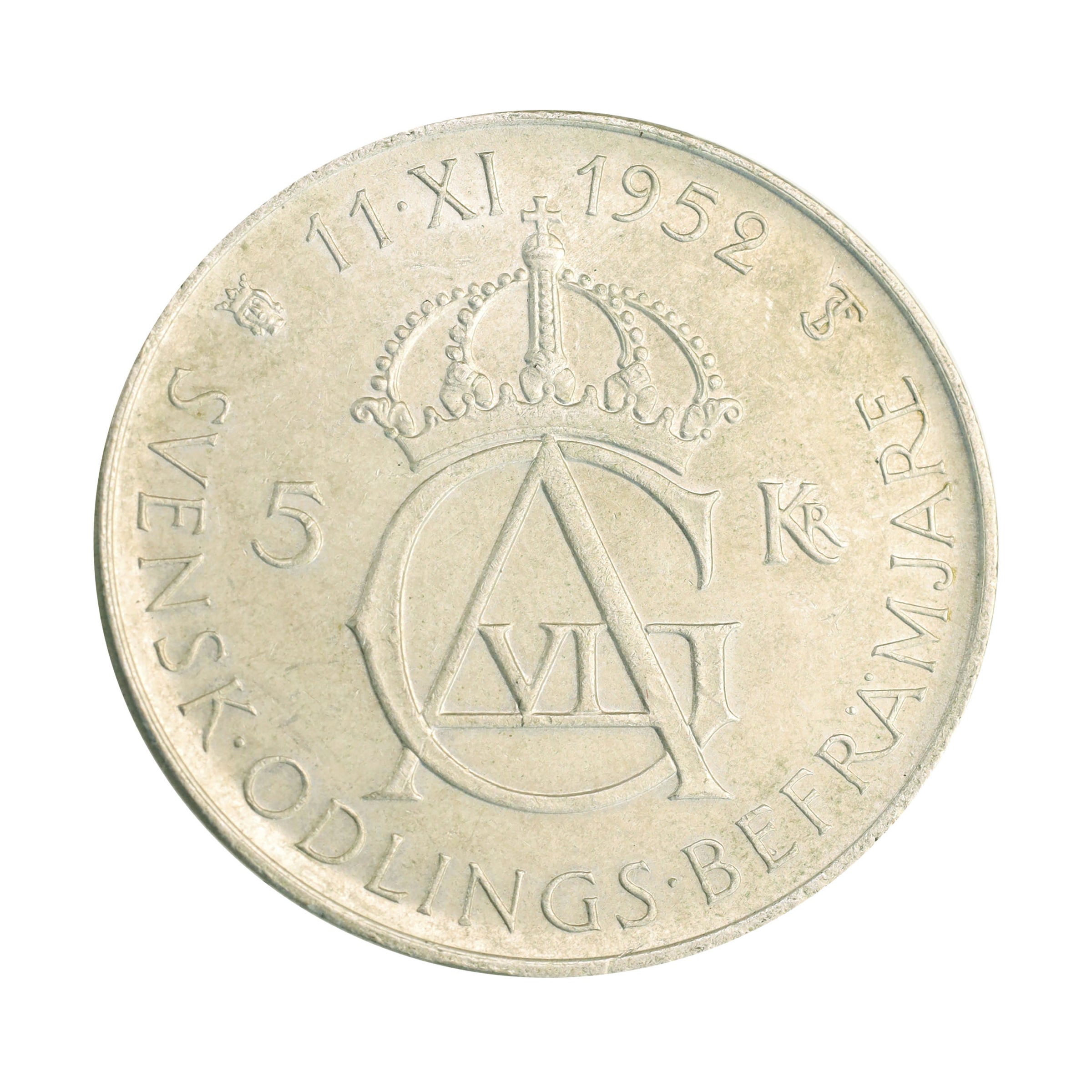 スウェーデン ND（1952）TS 5クローナ 銀貨 グスタフ6世 生誕70周年