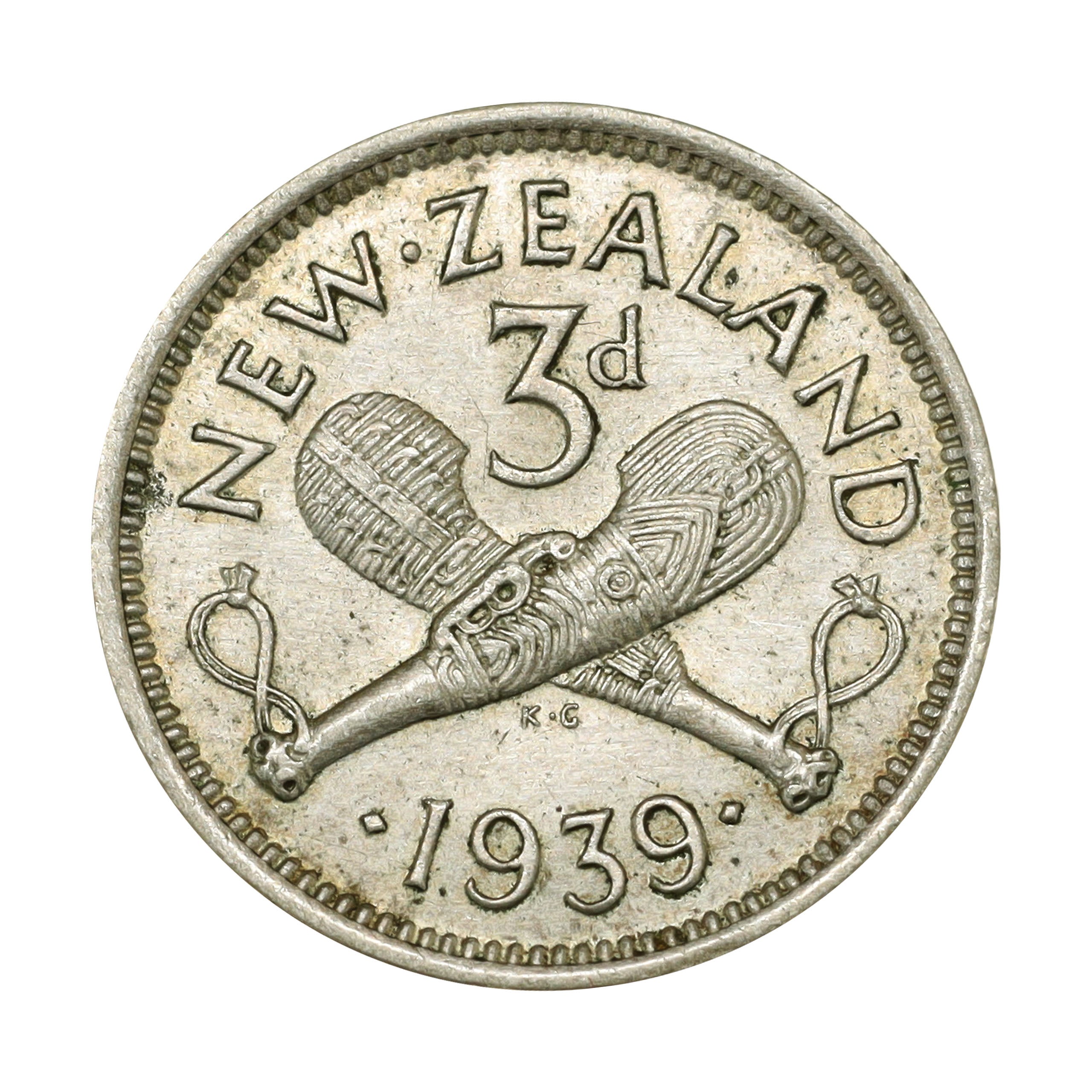 ニュージーランド 1939年 3ペンス 銀貨 ジョージ6世 New Zealand 3