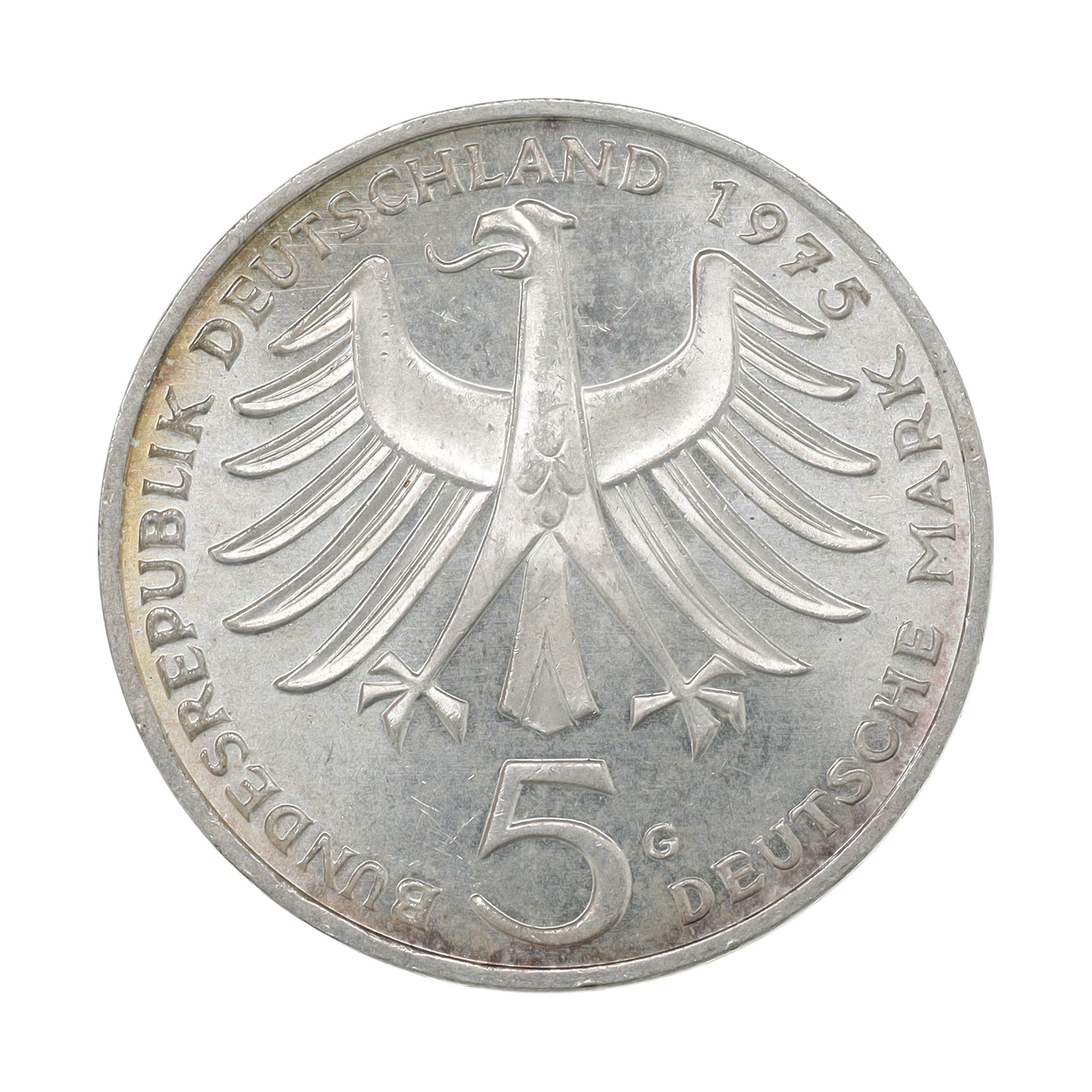 ドイツ 1975G 5マルク 銀貨 シュヴァイツァー 生誕100周年記念 Germany