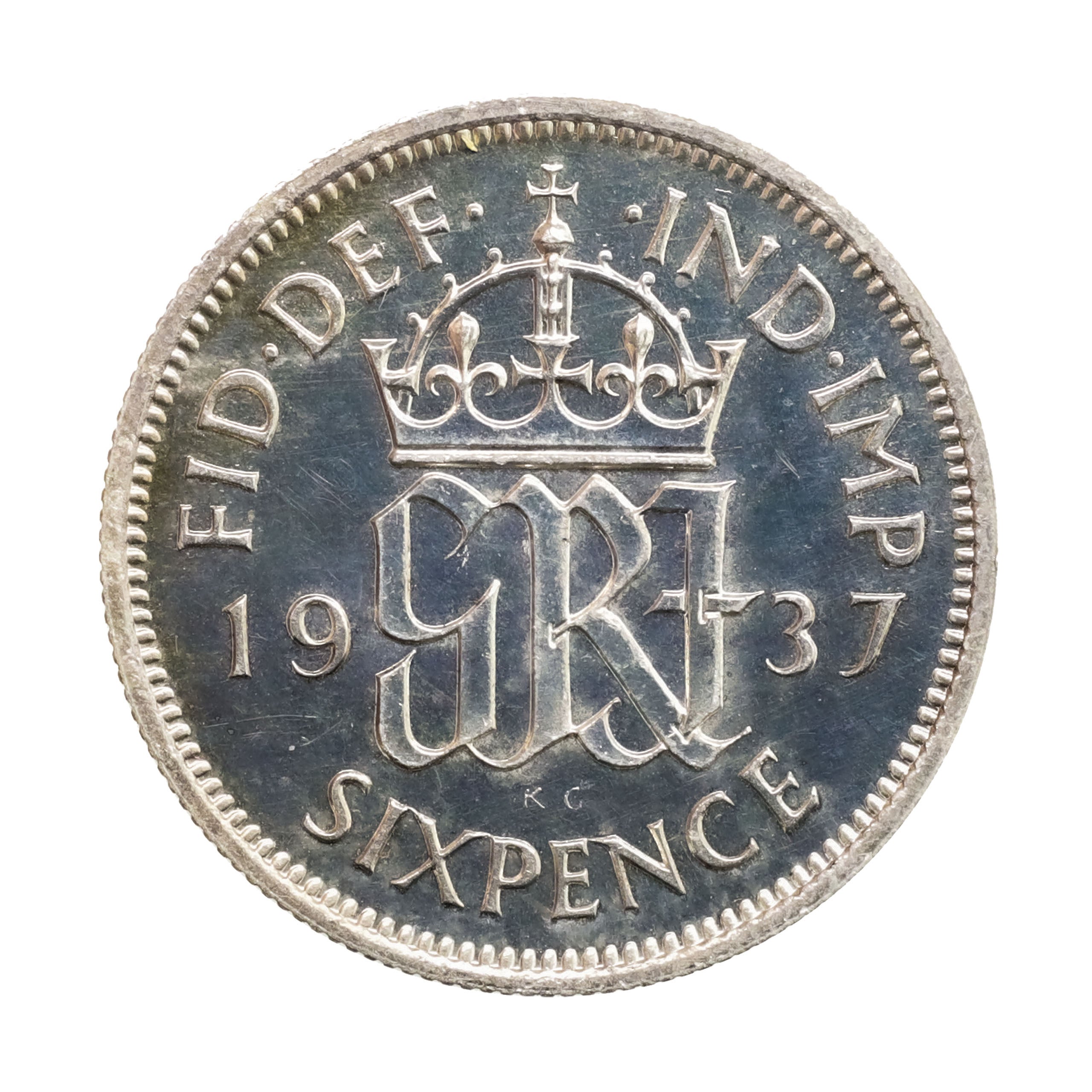 イギリス 1937年 6ペンス 銀貨 ジョージ6世 プルーフ レア Great